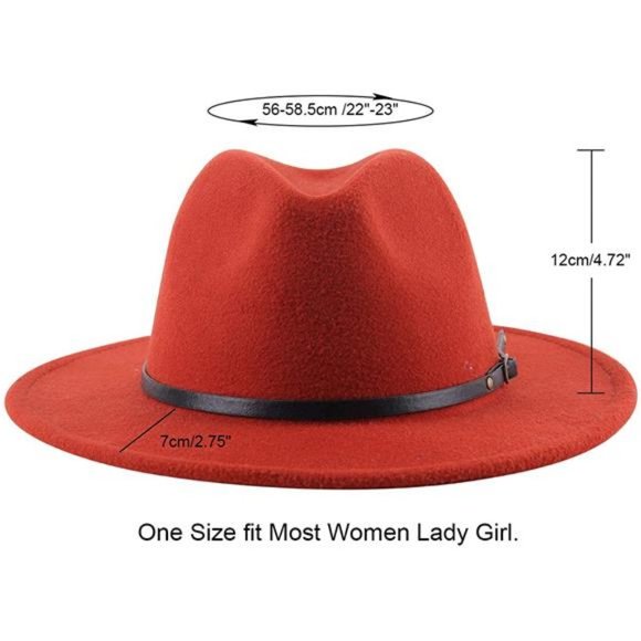 Lanzom Womens Classic Wide Brim Floppy Panama Hat Belt Buckle Wool Fedora Hat main image 8